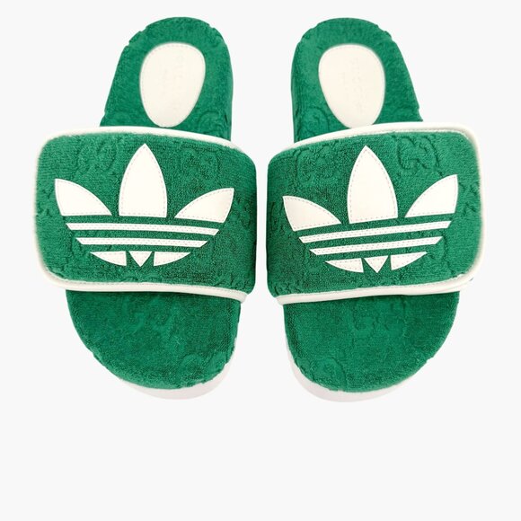 Gucci x Adidas GG Platform Slide Sandals EU 37 US 7 Green Monogram Terry Mule - Picture 4 of 12